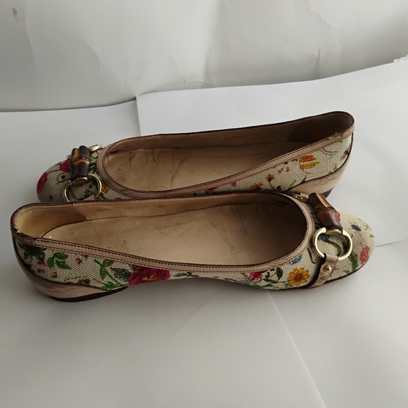 GUCCI Floral Canvas Flats Bamboo Horsebit Sz 7 - Picture 16 of 16